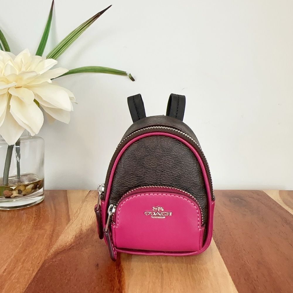 NWT Coach Mini Court‎ Backpack Bag Charm In Signature Canvas